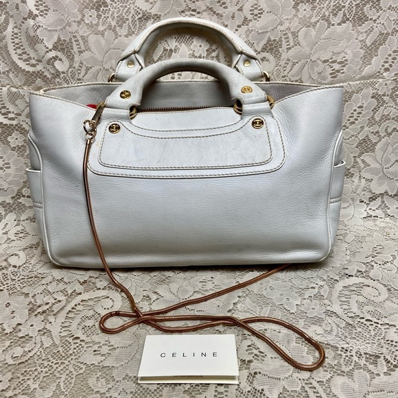Authentic Celine White Leather Handbag -Crossbody 12in x 8in x 5in - Picture 1 of 16